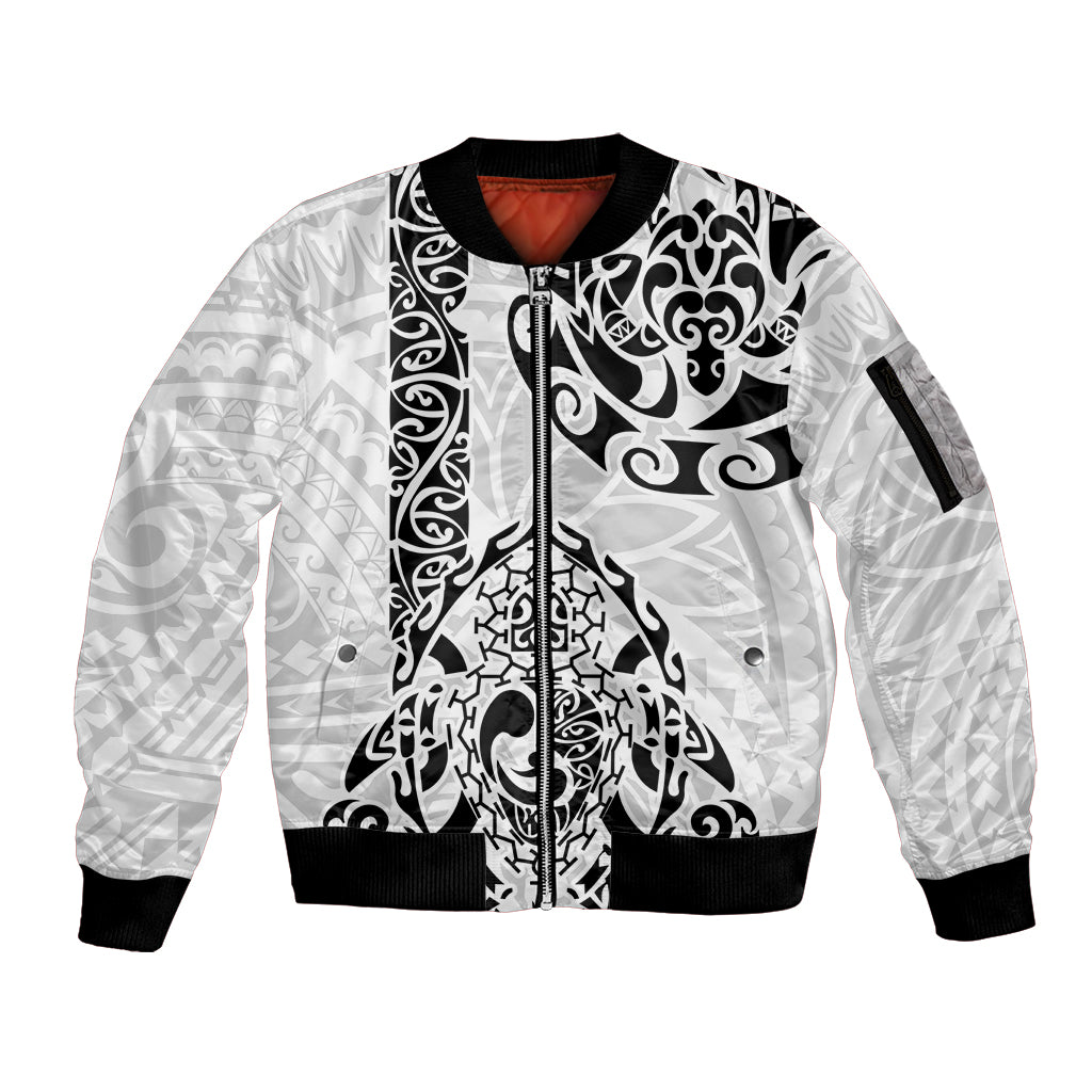 Hawaii Sleeve Zip Bomber Jacket with Polynesian Turtle TS04 Unisex Black/White - Polynesian Pride