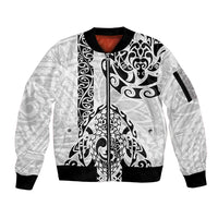 Hawaii Sleeve Zip Bomber Jacket with Polynesian Turtle TS04 Unisex Black/White - Polynesian Pride