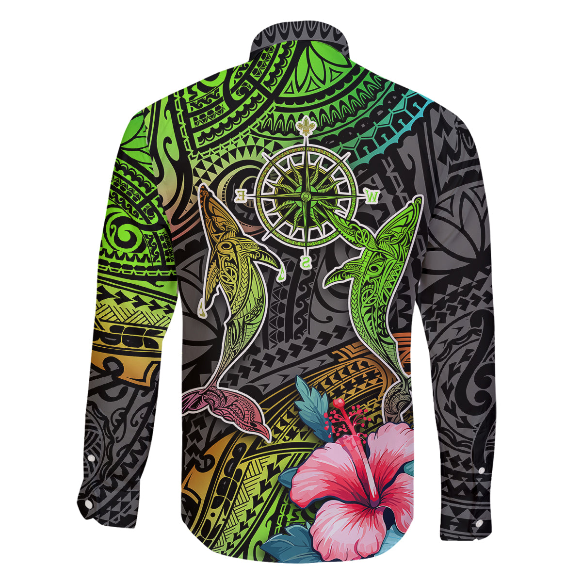 Polynesian Family Matching Mermaid Dress and Hawaiian Shirt Whales and Compass Gradient Pattern TS04 - Polynesian Pride