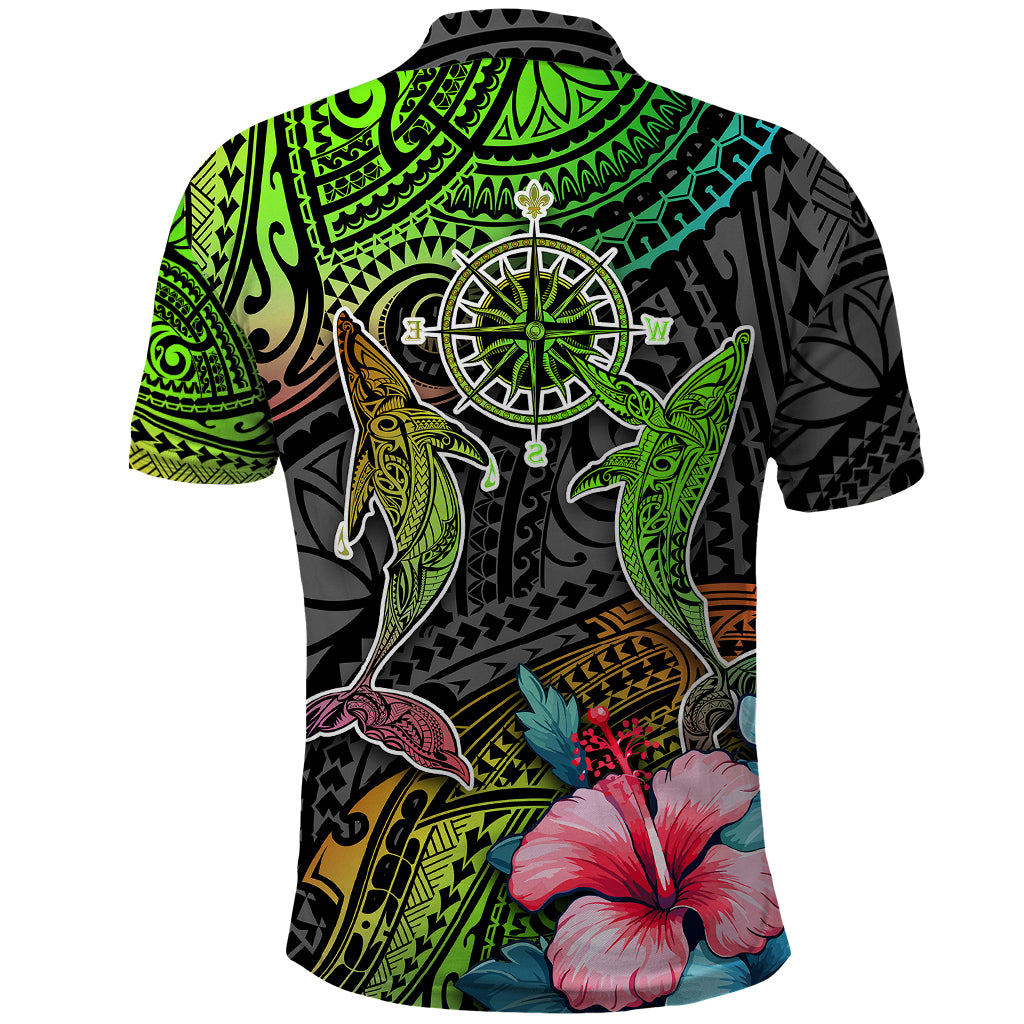 Polynesian Polo Shirt Whales and Compass Gradient Pattern TS04 - Polynesian Pride