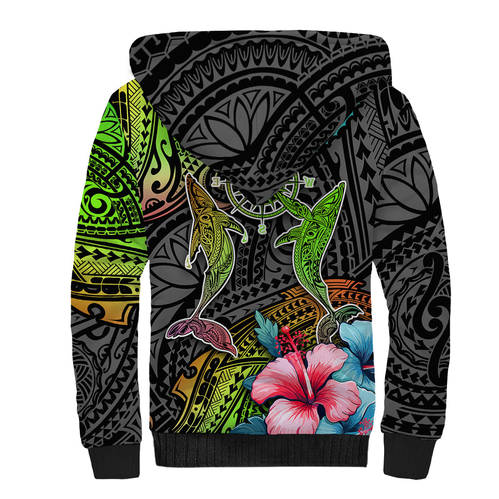 Polynesian Sherpa Hoodie Whales and Compass Gradient Pattern TS04 - Polynesian Pride