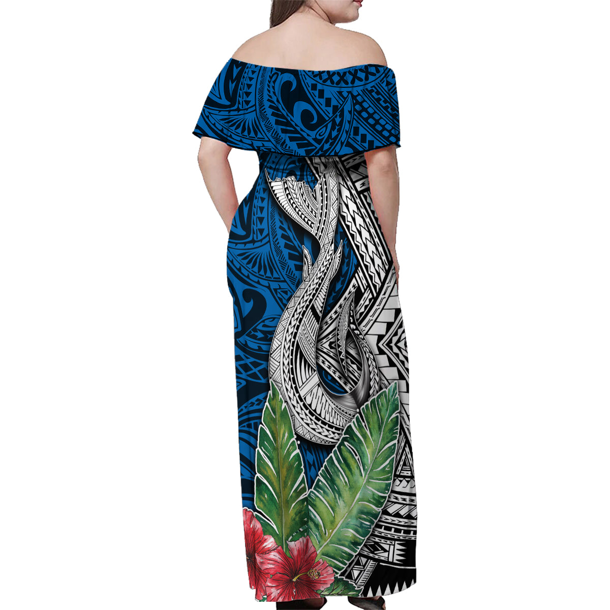 Polynesian Family Matching Off Shoulder Maxi Dress and Hawaiian Shirt Whale Pattern and Hibiscus Flowers TS04 - Polynesian Pride