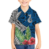 Polynesian Kid Hawaiian Shirt Whale Pattern and Hibiscus Flowers TS04 Kid Multicolor - Polynesian Pride