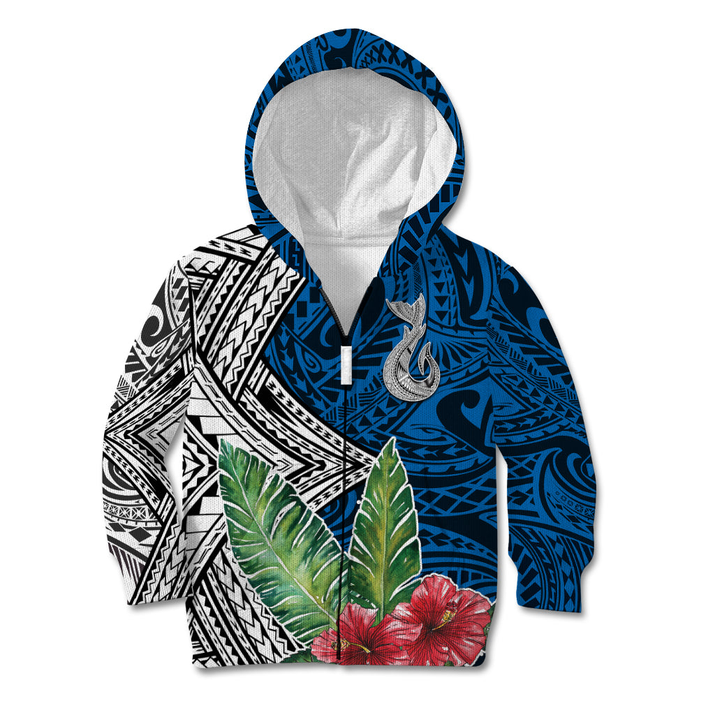 Polynesian Kid Hoodie Whale Pattern and Hibiscus Flowers TS04 Zip Hoodie Multicolor - Polynesian Pride
