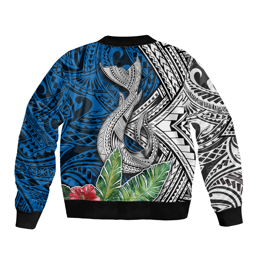 Polynesian Sleeve Zip Bomber Jacket Whale Pattern and Hibiscus Flowers TS04 - Polynesian Pride