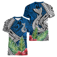 Polynesian Women V Neck T Shirt Whale Pattern and Hibiscus Flowers TS04 - Polynesian Pride