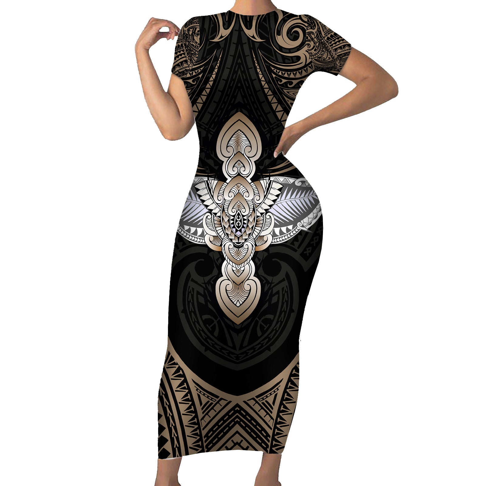 Polynesian Hawaii Tattoo Short Sleeve Bodycon Dress TS04 Long Dress Multicolor - Polynesian Pride