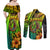 Hawaii Couples Matching Off Shoulder Maxi Dress and Long Sleeve Button Shirts Polynesian Fish Hook and Hibiscus Flowers with Gradient Pattern TS04 - Polynesian Pride
