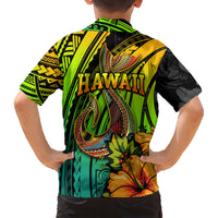 Hawaii Family Matching Short Sleeve Bodycon Dress and Hawaiian Shirt Polynesian Fish Hook and Hibiscus Flowers with Gradient Pattern TS04 - Polynesian Pride