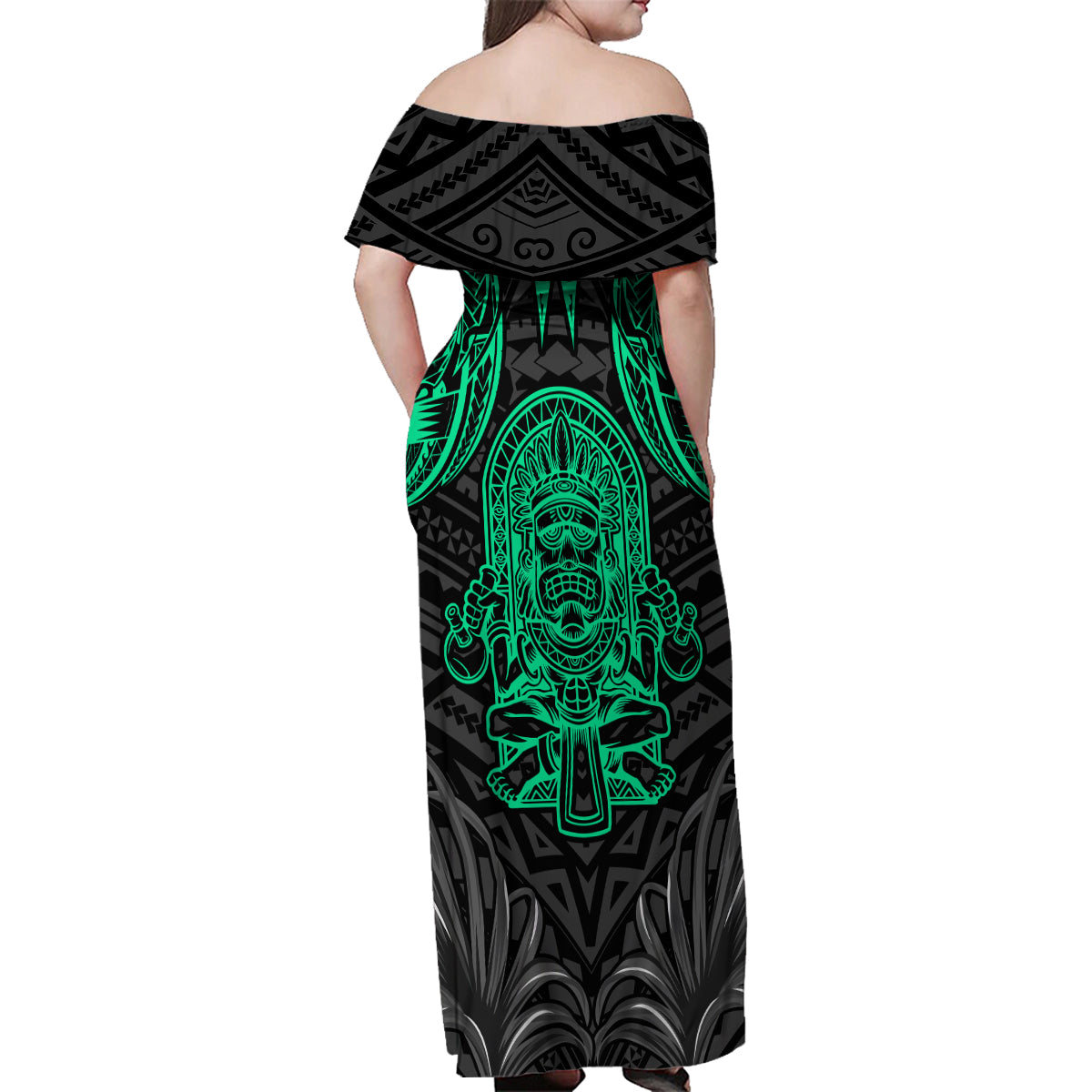 Polynesian Family Matching Off Shoulder Maxi Dress and Hawaiian Shirt Abstract Tiki TS04 - Polynesian Pride