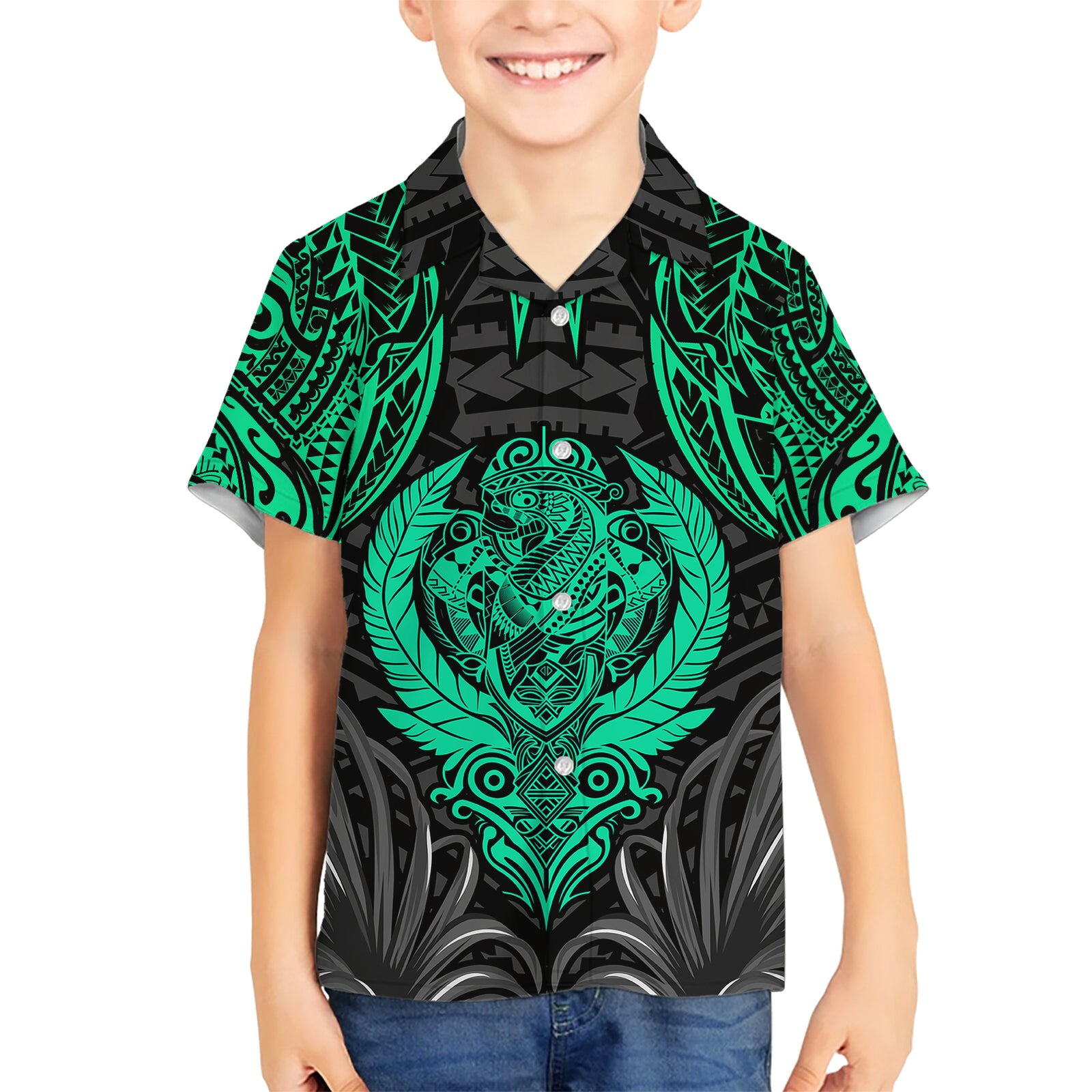 Polynesian Kid Hawaiian Shirt Abstract Tiki TS04 Kid Black Yellow - Polynesian Pride