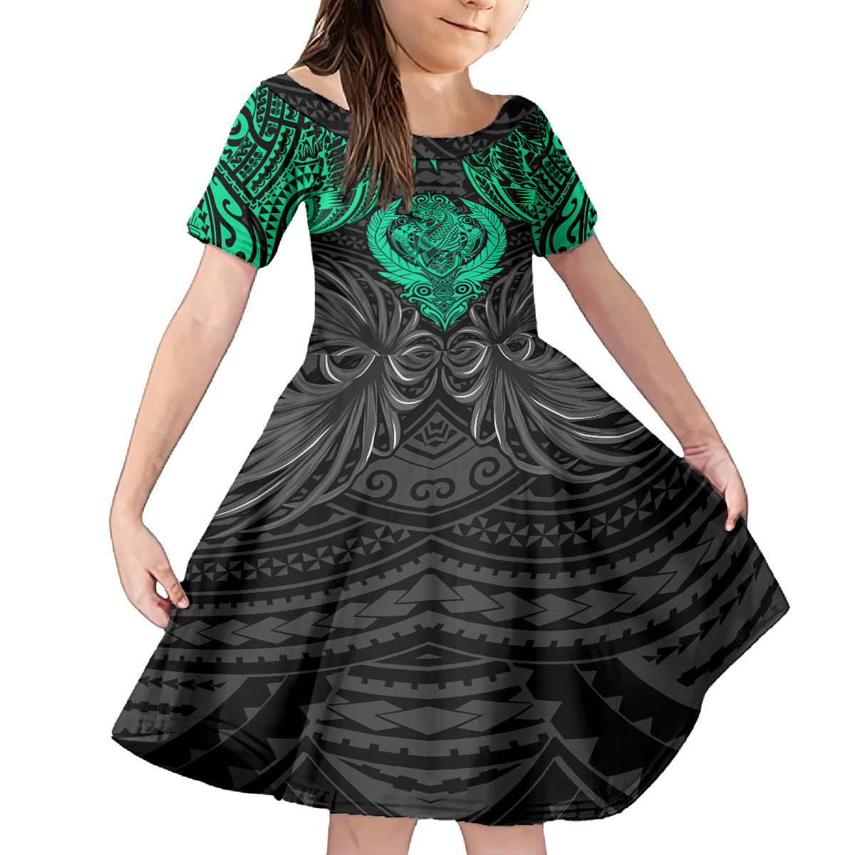 Polynesian Kid Short Sleeve Dress Abstract Tiki TS04 KID Black/Yellow - Polynesian Pride