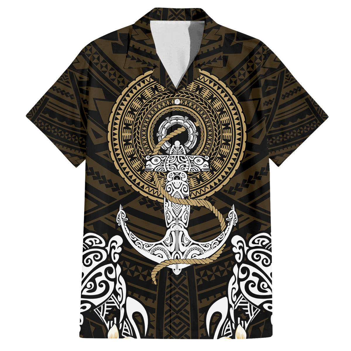 Polynesian Swordfish Family Matching Off Shoulder Short Dress and Hawaiian Shirt with Anchor Pattern and Tribal Turtle TS04 Dad's Shirt - Short Sleeve Multicolor - Polynesian Pride