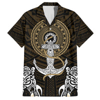 Polynesian Swordfish Family Matching Summer Maxi Dress and Hawaiian Shirt with Anchor Pattern and Tribal Turtle TS04 Dad's Shirt - Short Sleeve Multicolor - Polynesian Pride