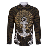 Polynesian Swordfish Family Matching Summer Maxi Dress and Hawaiian Shirt with Anchor Pattern and Tribal Turtle TS04 Dad's Shirt - Long Sleeve Multicolor - Polynesian Pride