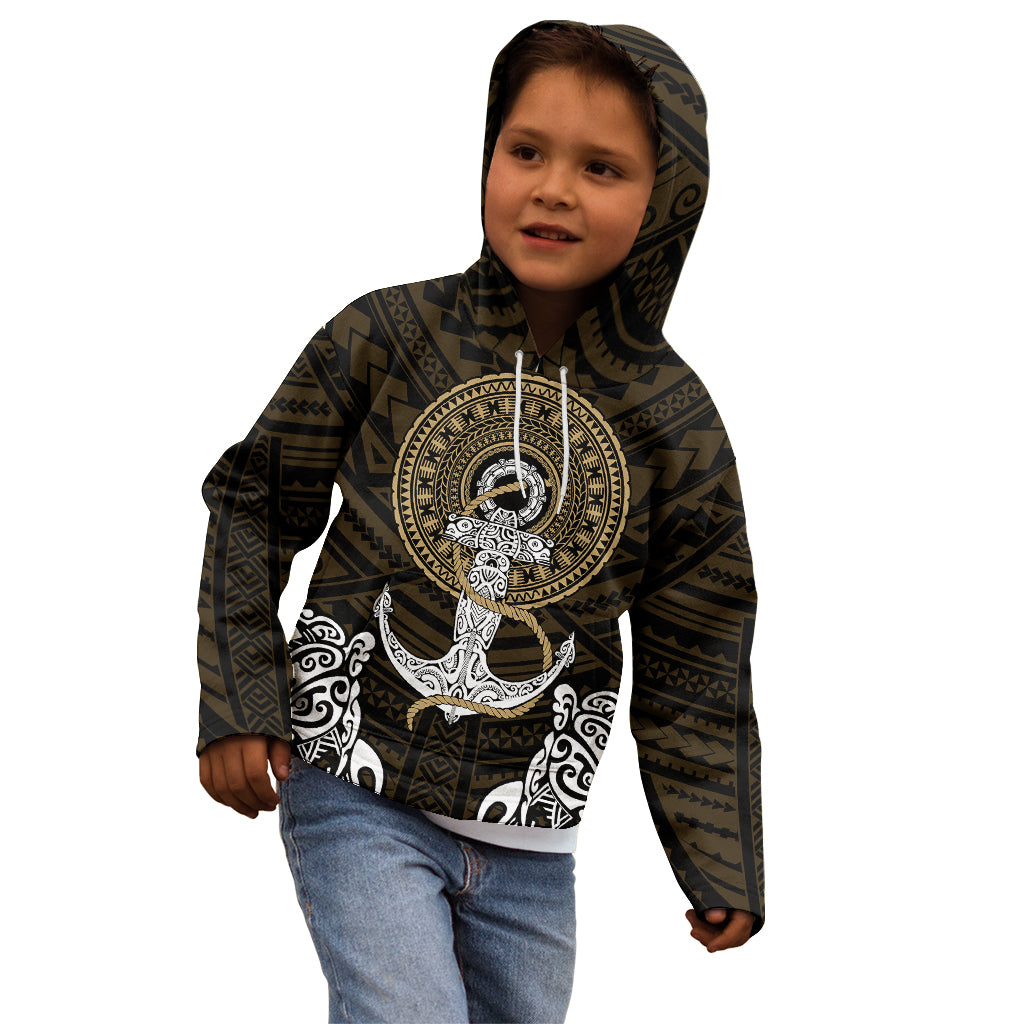 Polynesian Swordfish Kid Hoodie with Anchor Pattern and Tribal Turtle TS04 - Polynesian Pride