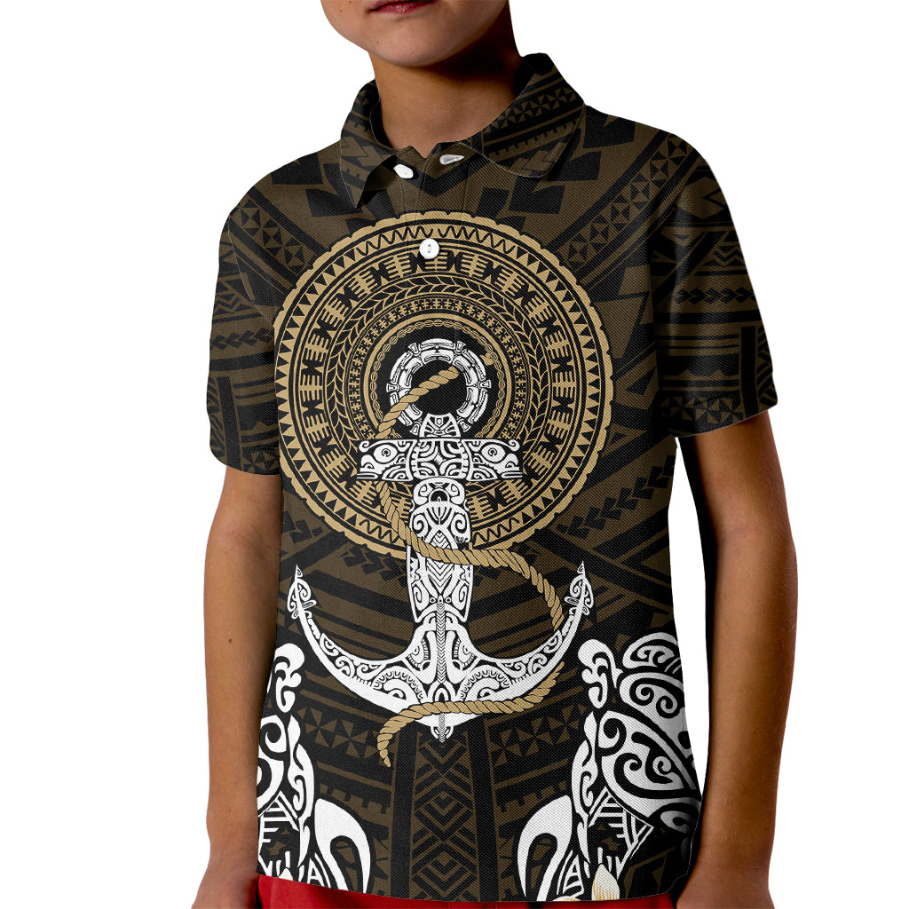 Polynesian Swordfish Kid Polo Shirt with Anchor Pattern and Tribal Turtle TS04 - Polynesian Pride