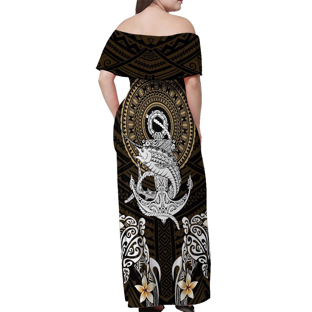 anchor maxi dress Polynesian Swordfish Off Shoulder Maxi Dress with Anchor Pattern and T
