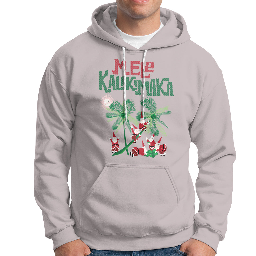 Mele Kalikimaka Santa Climb Palm Tree Hawaiian Christmas Hoodie TS09 Ice Gray - Polynesian Pride