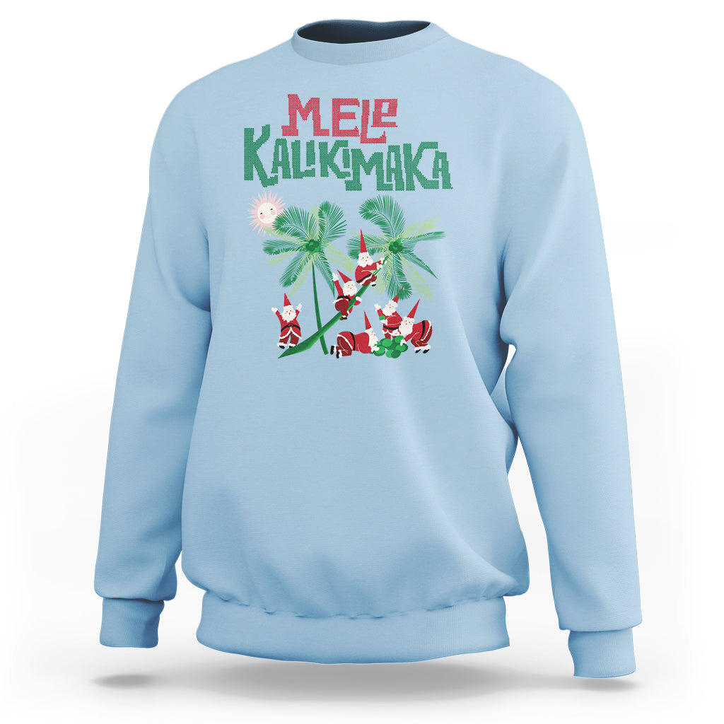 Mele Kalikimaka Santa Climb Palm Tree Hawaiian Christmas Sweatshirt TS09 Light Blue - Polynesian Pride