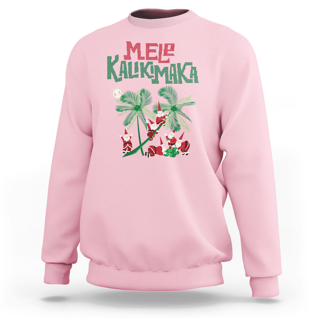 Mele Kalikimaka Santa Climb Palm Tree Hawaiian Christmas Sweatshirt TS09 Light Pink - Polynesian Pride