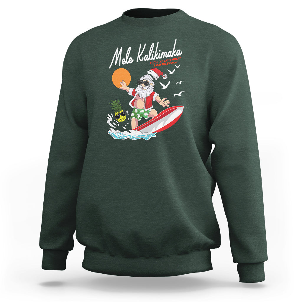 Mele Kalikimaka Surfing Santa Vintage Hawaiian Christmas Sweatshirt TS09 Dark Forest Green - Polynesian Pride