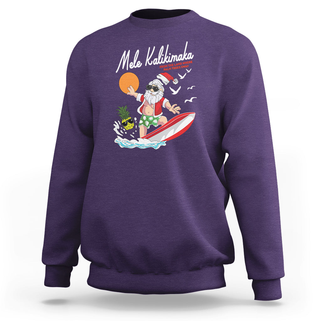 Mele Kalikimaka Surfing Santa Vintage Hawaiian Christmas Sweatshirt TS09 Purple - Polynesian Pride