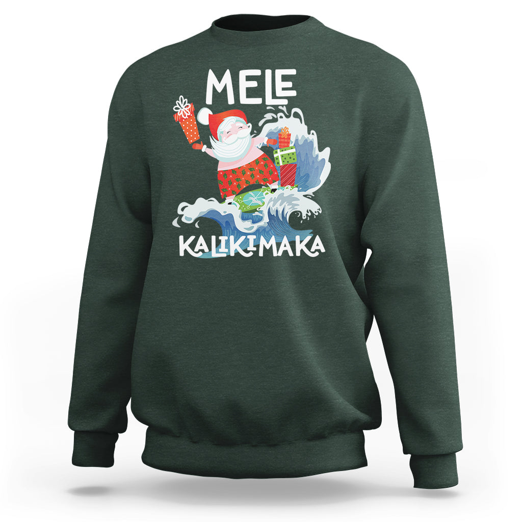 Mele Kalikimaka Surfing Cute Santa Hawaiian Christmas Sweatshirt TS09 Dark Forest Green - Polynesian Pride