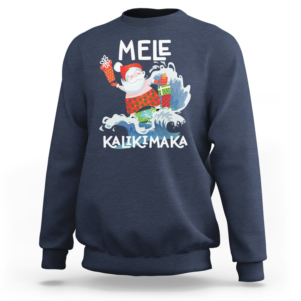 Mele Kalikimaka Surfing Cute Santa Hawaiian Christmas Sweatshirt TS09 Navy - Polynesian Pride