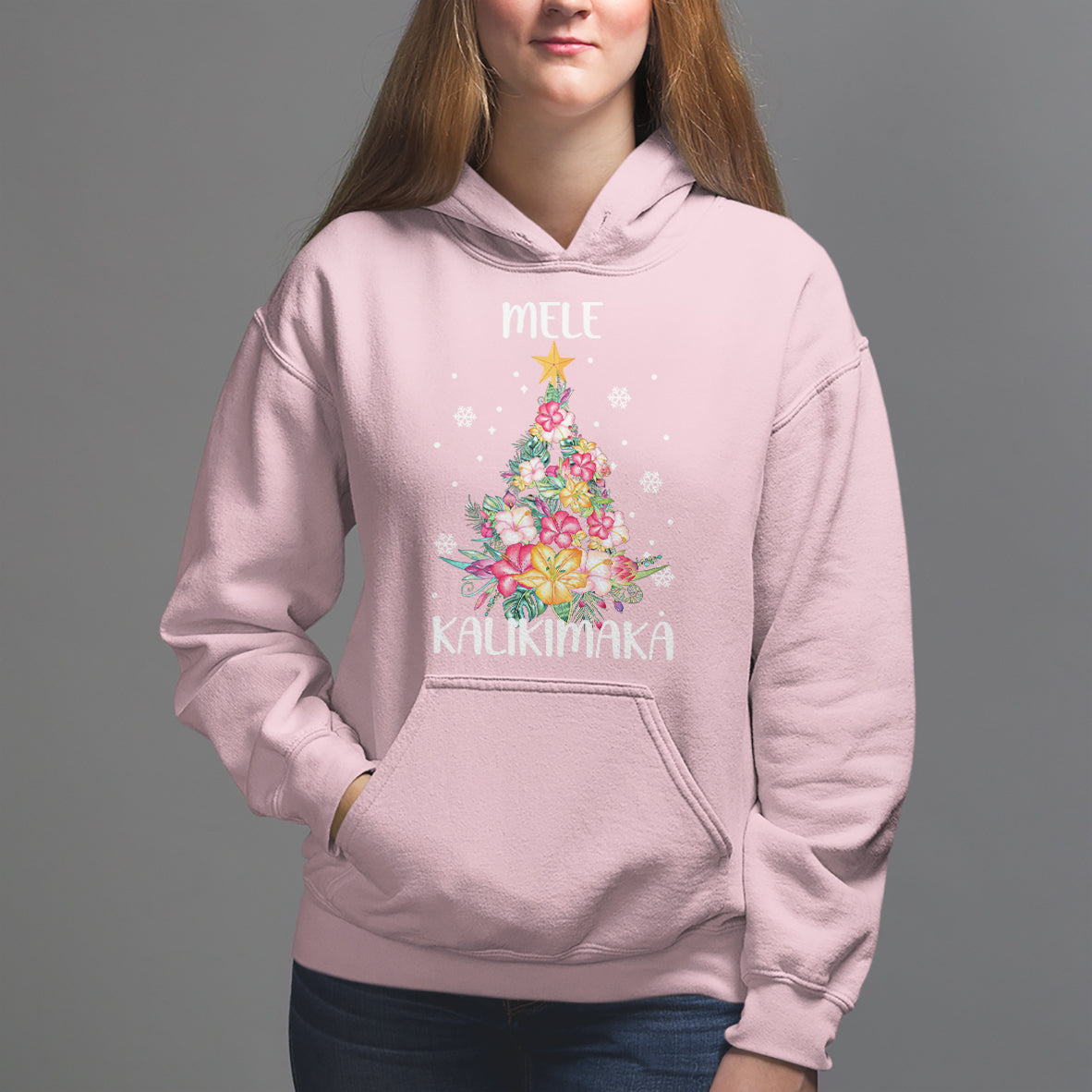 Mele Kalikimaka Hawaiian Christmas Tree Tropical Flower Hoodie TS09 Light Pink - Polynesian Pride