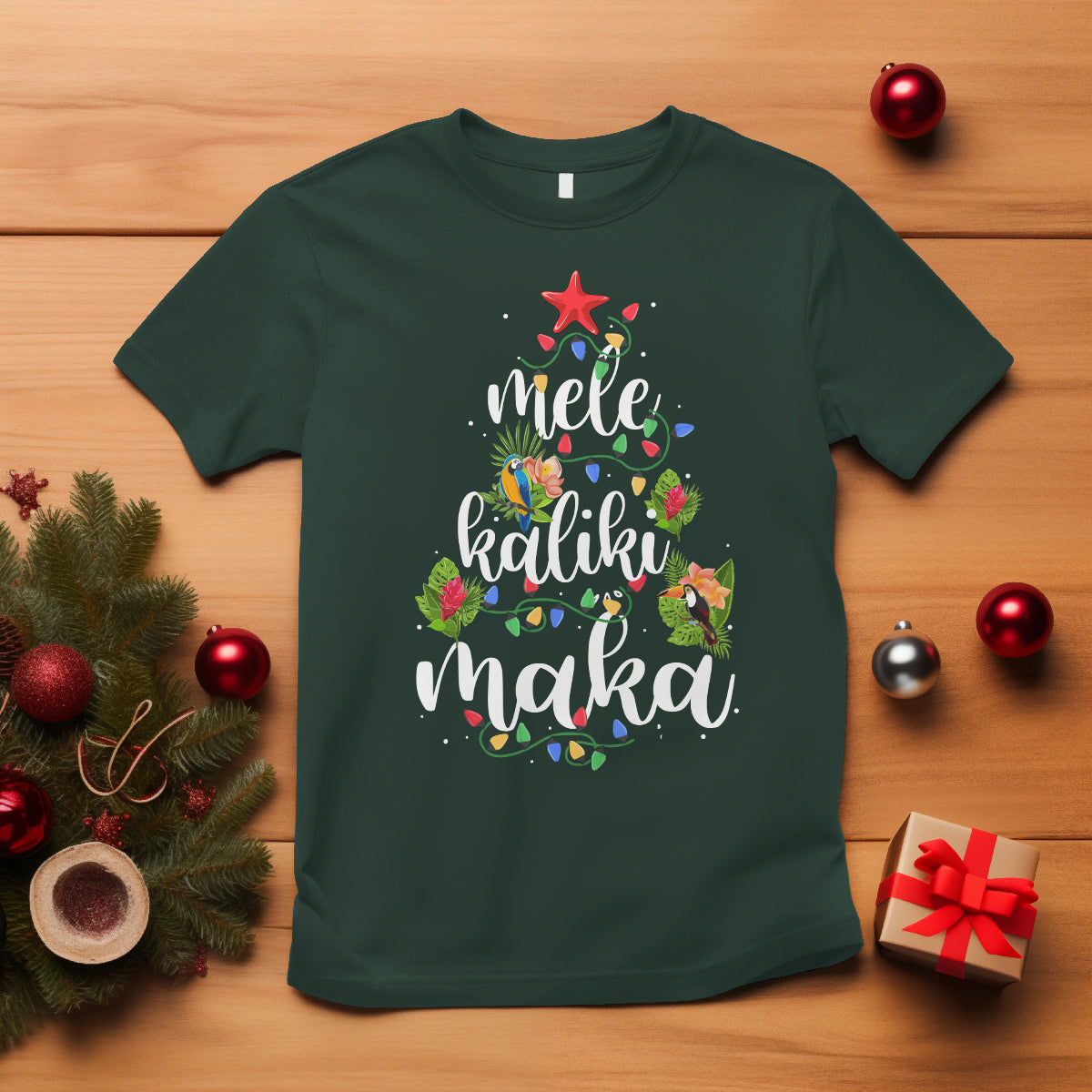 Mele Kalikimaka Hawaiian Christmas Tree T Shirt TS09 Dark Forest Green - Polynesian Pride