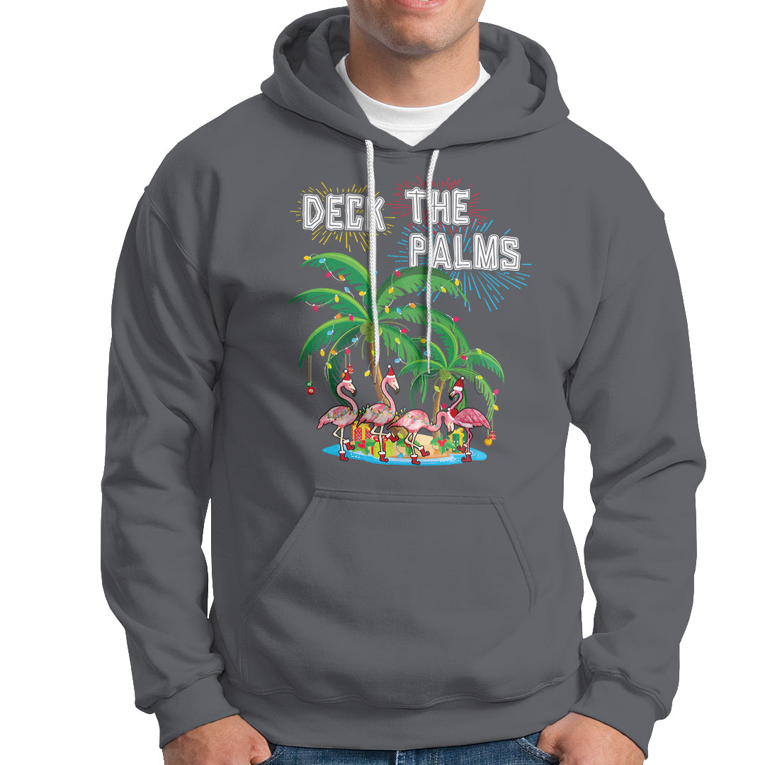 Christmas In Hawaii Hoodie Deck the Palms Firework Merry Christmas Flamingo TS09 Charcoal - Polynesian Pride