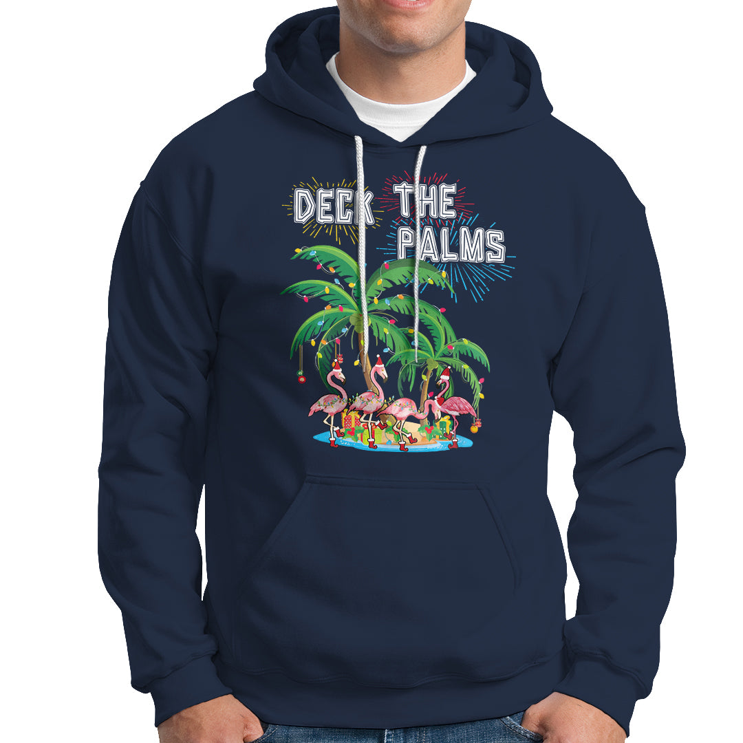 Christmas In Hawaii Hoodie Deck the Palms Firework Merry Christmas Flamingo TS09 Navy - Polynesian Pride