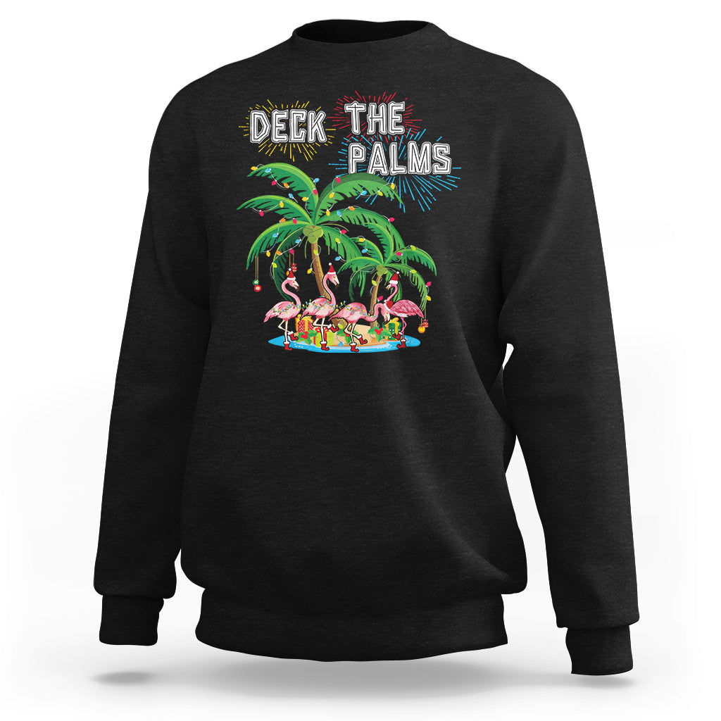 Christmas In Hawaii Sweatshirt Deck the Palms Firework Merry Christmas Flamingo TS09 Black - Polynesian Pride