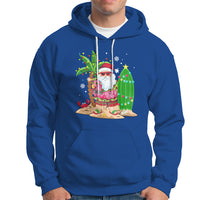 Christmas In Hawaii Hoodie Flamingo Float Xmas Palm Tree Surfboard Cute Santa At Beach TS09 Royal Blue - Polynesian Pride