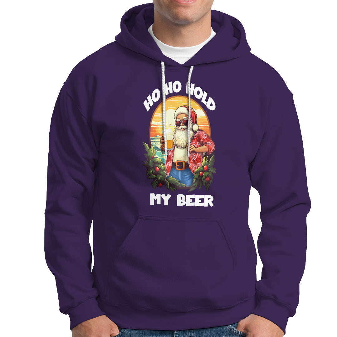 Christmas In Hawaii Hoodie Ho Ho Hold My Beer Cool Santa Sunglass TS09 Purple - Polynesian Pride