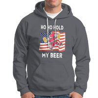 Christmas In Hawaii Hoodie Ho Ho Hold My Beer Drunk Santa USA Flag TS09 Charcoal - Polynesian Pride