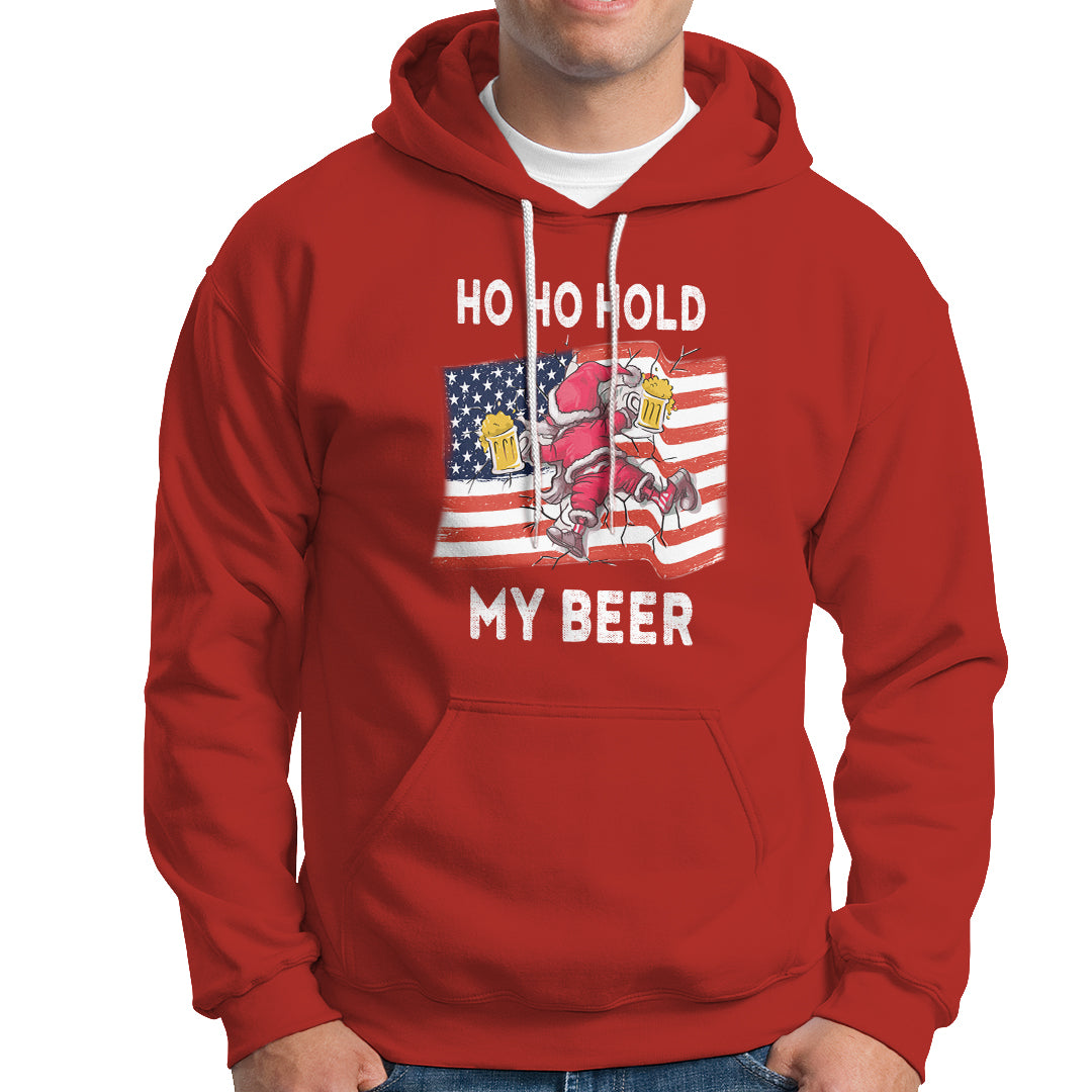 Christmas In Hawaii Hoodie Ho Ho Hold My Beer Drunk Santa USA Flag TS09 Red - Polynesian Pride