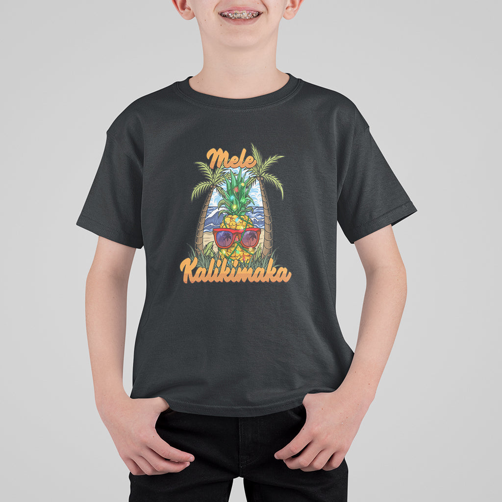 Mele Kalikimaka Christmas In Hawaii Xmas Light Pineapple T Shirt For Kid TS09 Black - Polynesian Pride