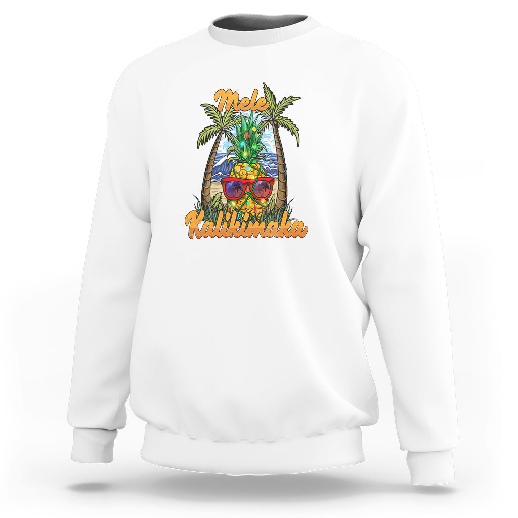 Mele Kalikimaka Christmas In Hawaii Xmas Light Pineapple Sweatshirt TS09 White - Polynesian Pride