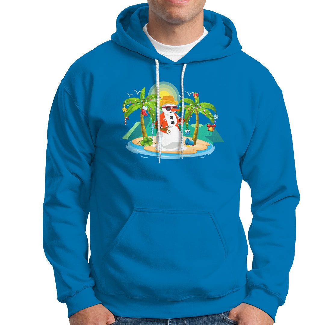 Christmas In Hawaii Hoodie Hawaiian Snowman Xmas Palm Tree At The Beach TS09 Sapphire - Polynesian Pride