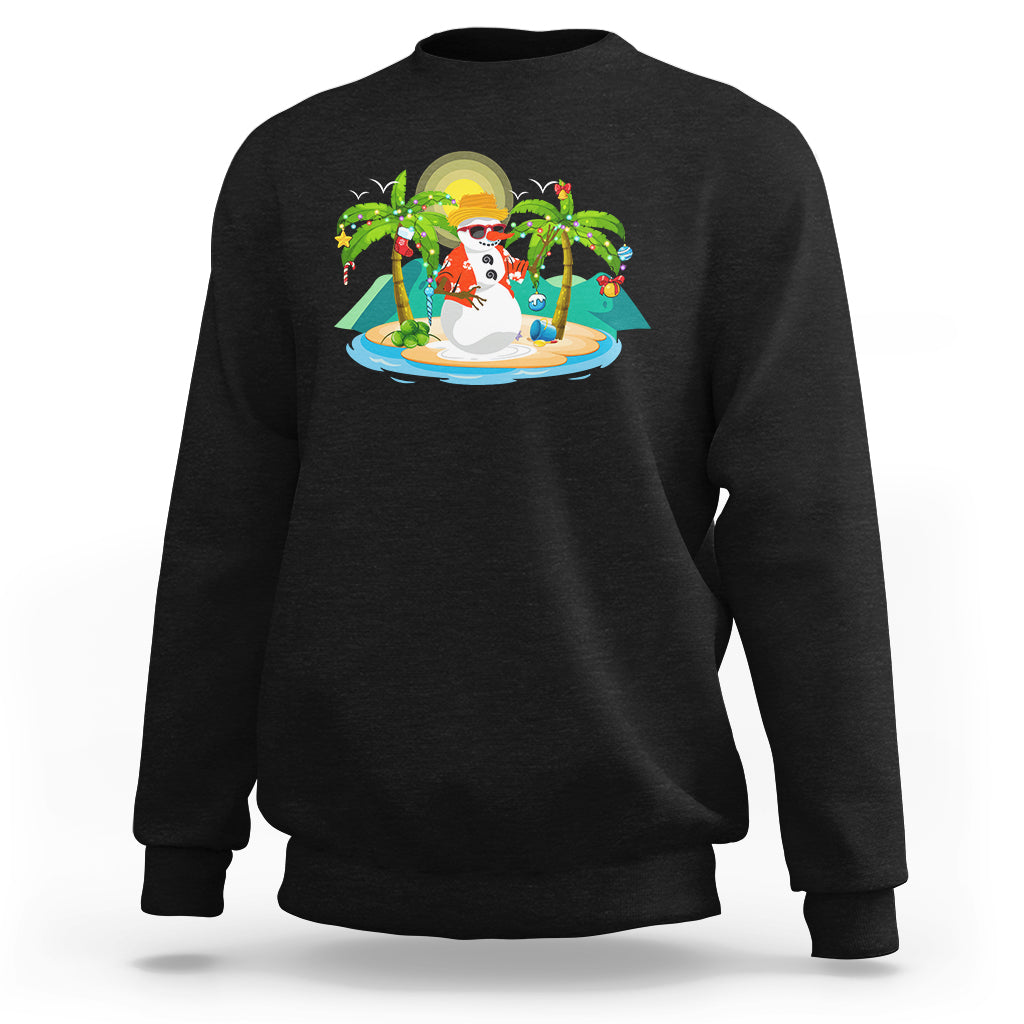 Christmas In Hawaii Sweatshirt Hawaiian Snowman Xmas Palm Tree At The Beach TS09 Black - Polynesian Pride