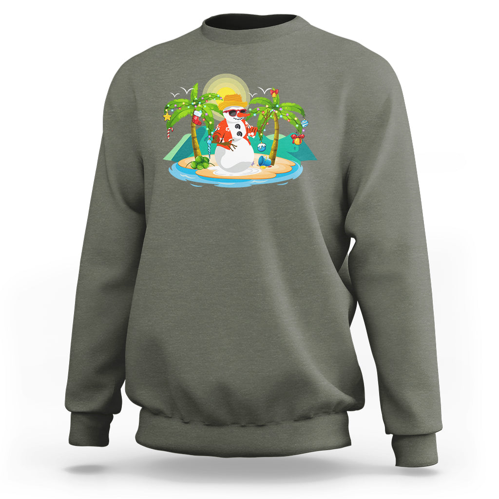 Christmas In Hawaii Sweatshirt Hawaiian Snowman Xmas Palm Tree At The Beach TS09 Military Green - Polynesian Pride