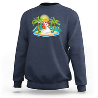Christmas In Hawaii Sweatshirt Hawaiian Snowman Xmas Palm Tree At The Beach TS09 Navy - Polynesian Pride