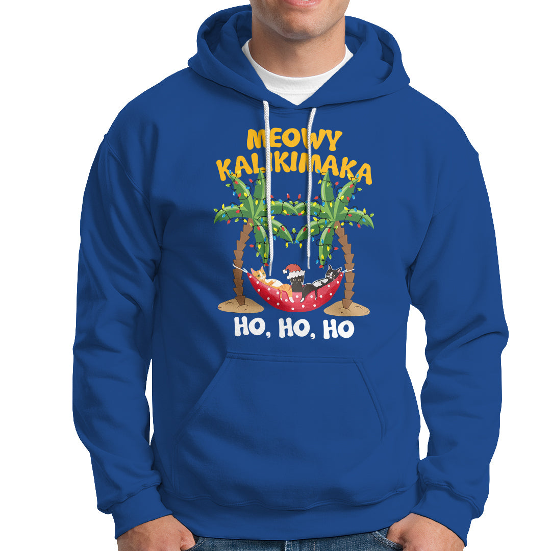 Christmas In Hawaii Hoodie Meowy Kalikimaka Cat Chillin' Ho Ho Ho Xmas Palm Tree TS09 Royal Blue - Polynesian Pride