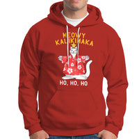 Christmas In Hawaii Hoodie Meowy Kalikimaka Hawaiian Cat Ho Ho Ho Xmas Tree TS09 Red - Polynesian Pride