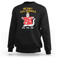 Christmas In Hawaii Sweatshirt Meowy Kalikimaka Hawaiian Cat Ho Ho Ho Xmas Tree TS09 Black - Polynesian Pride