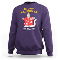 Christmas In Hawaii Sweatshirt Meowy Kalikimaka Hawaiian Cat Ho Ho Ho Xmas Tree TS09 Purple - Polynesian Pride