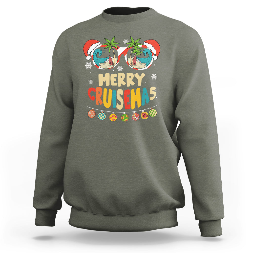 Merry Cruisemas Hawaiian Christmas Palm Tree Sunglass Sweatshirt TS09 Military Green - Polynesian Pride