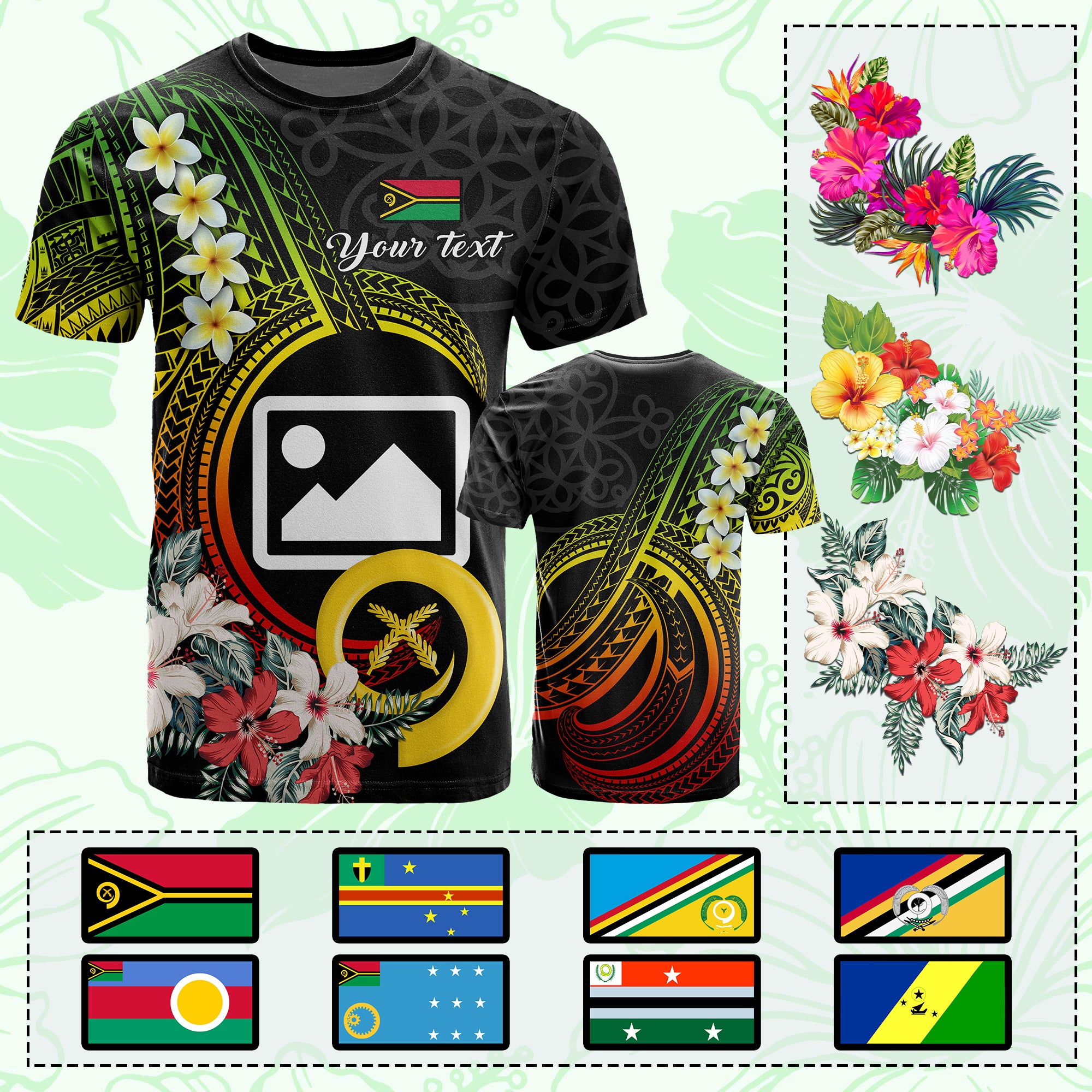 Custom Photo Vanuatu Provinces T Shirt Vanuatuan Pig Tusk and Pacific Beauty Flower CTM09 - Polynesian Pride